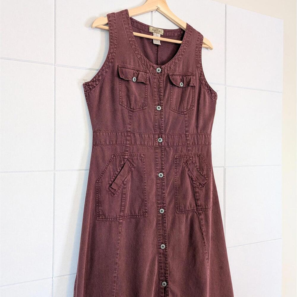 SOLD Vintage 90s denim chambray sleeveless button front maxi dress - Picture 2 of 6